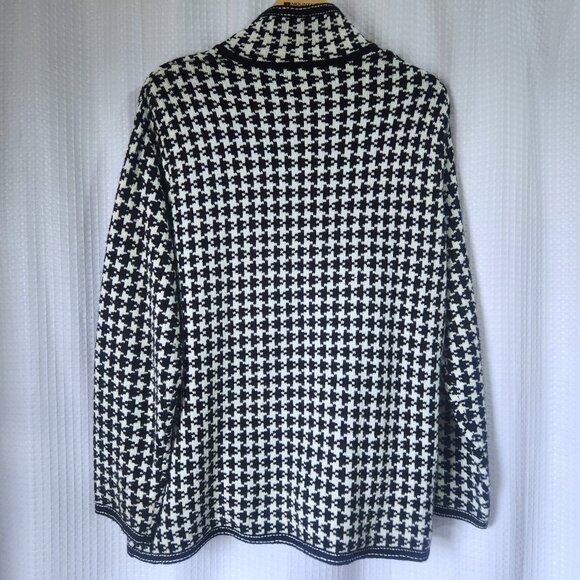 Alia Cardigan Sweater Womens XL Black and White Houndstooth Full Zip - Picture 2 of 8